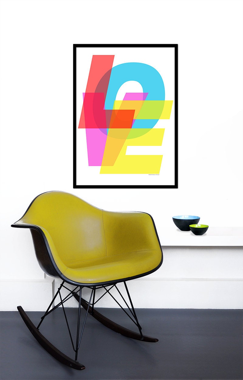 Typography poster print retro helvetica graphic design kitchen art office - United Colours of Love - 50x70 cm