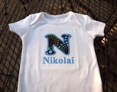 Boutique Custom Monogrammed Personalized Letter with name short Sleeved Onesie