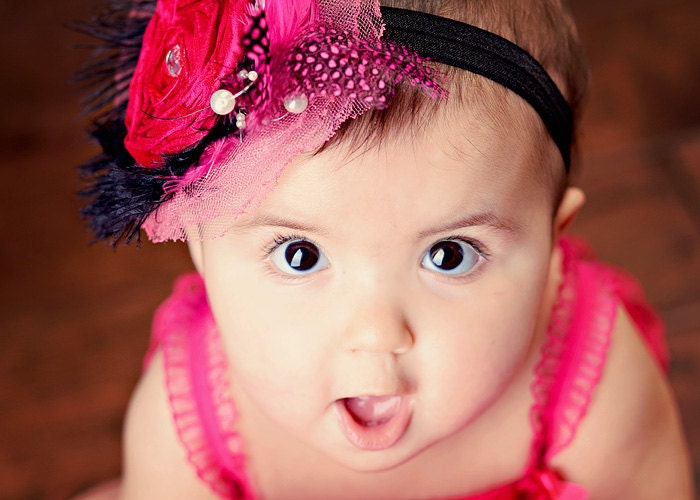 SWEET TEMPTATION hairpiece for infants, photoshoots, special occasions. in pink and black