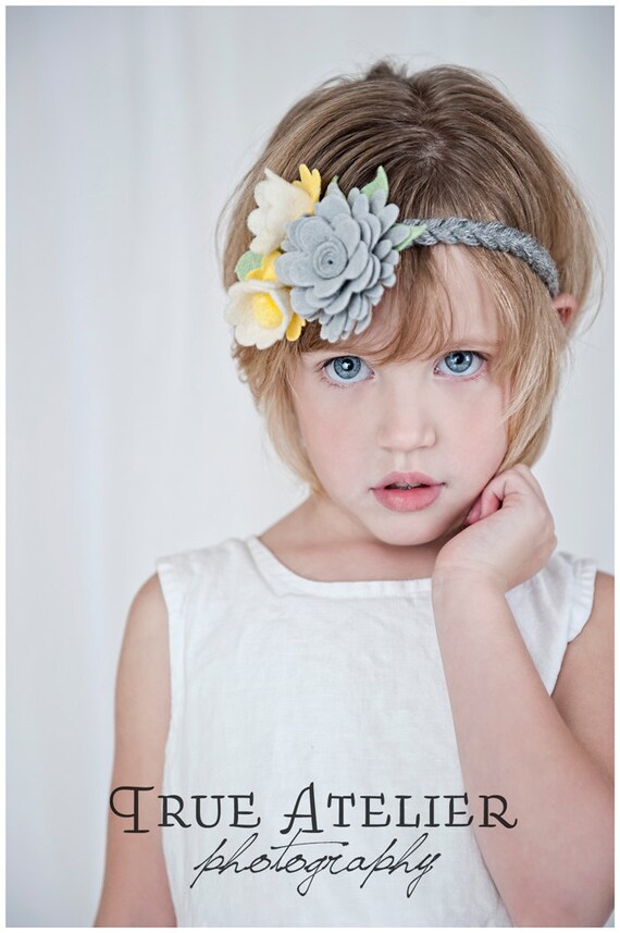 Kaylee soft felt yellow and grey braided  for little girls, infant, bridesmaids