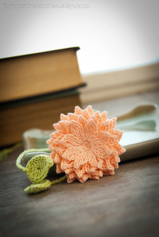 Handmade Crochet Bookmark Peach Dahlia Flower