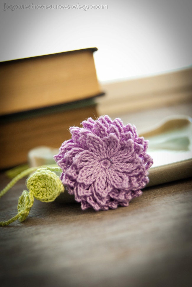 Handmade Crochet Dahlia Bookmark Purple Flower