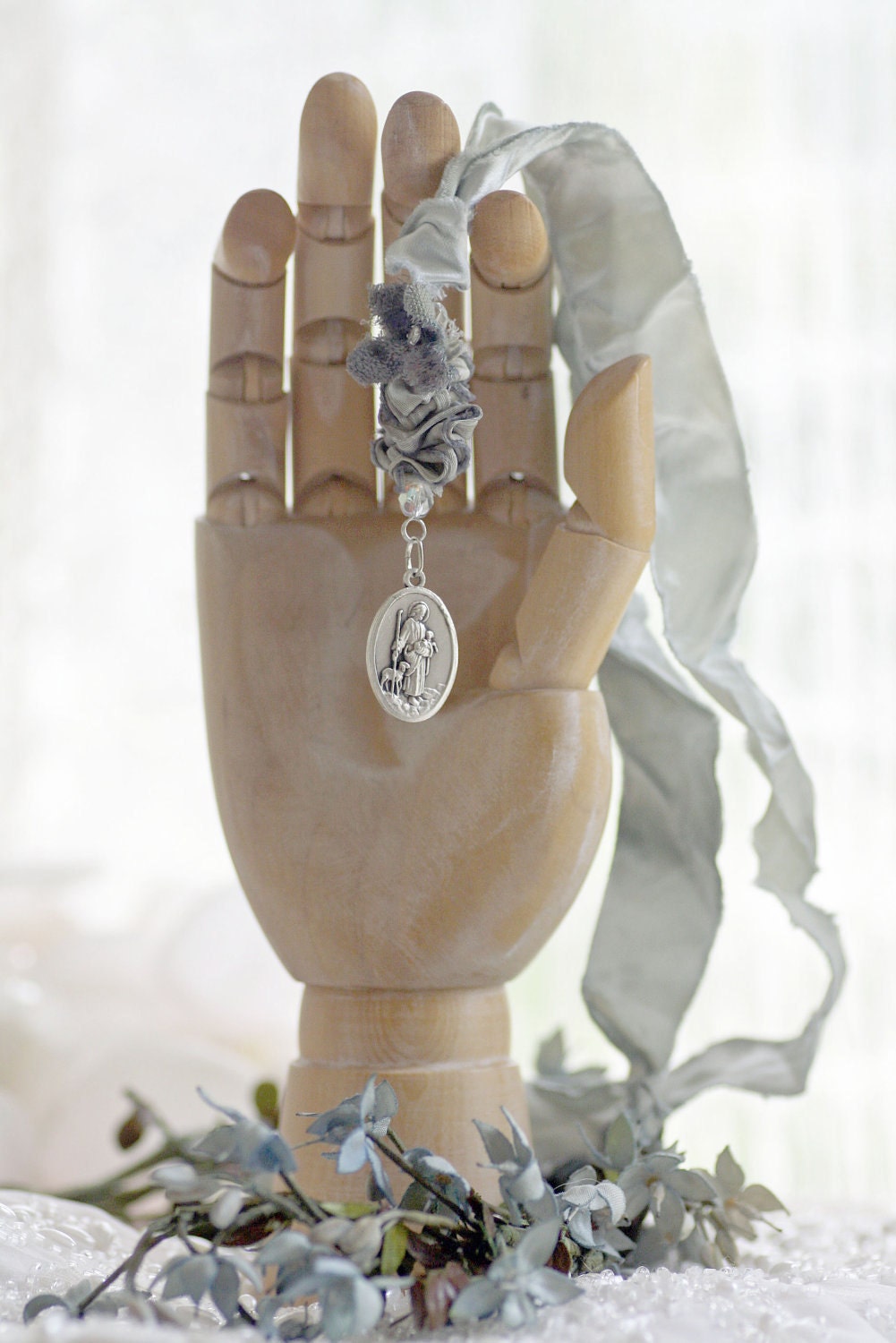 the Lord is my shepherd - blue silk satin prayer ribbon - limited edition