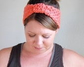Cotton Knitted Turban Headband in Coral // Swimming Beach // Preppy Knotted Headband