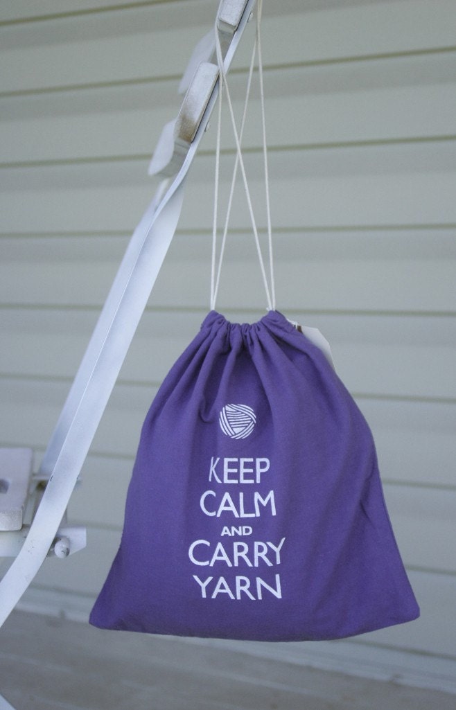 Small knitting project bag - Keep Calm and Carry Yarn - purple