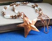 Starfish Pendant Necklace Copper Shell, Moonstone Leaves