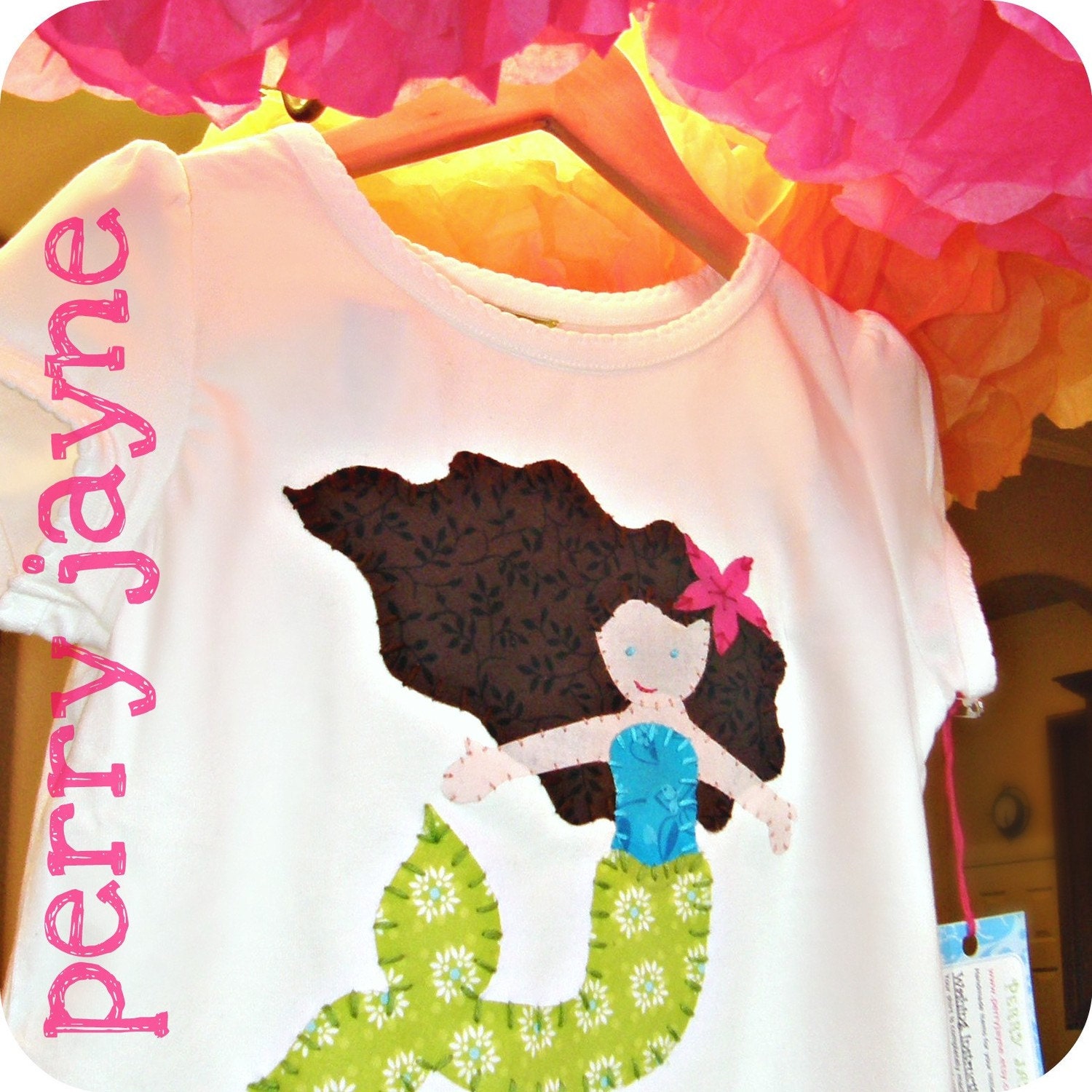 Custom Made- Ella the Enchanted Mermaid - Applique Shirt or Onesie-Choose your mermaids hair color