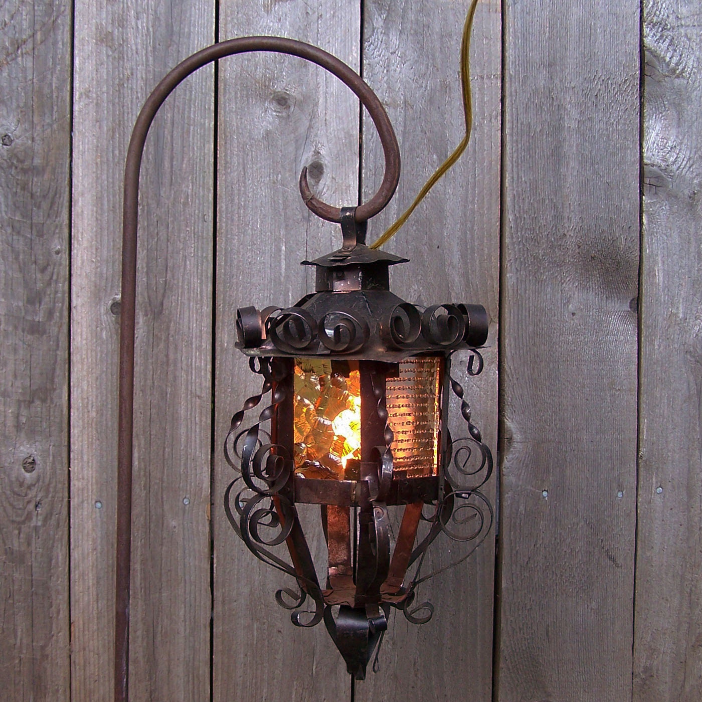 Vintage Glass & Metal Hanging Lantern