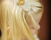 Baby Hair Clip - Crochet - Hand Knit - Handmade Clay Button - Eco Friendly