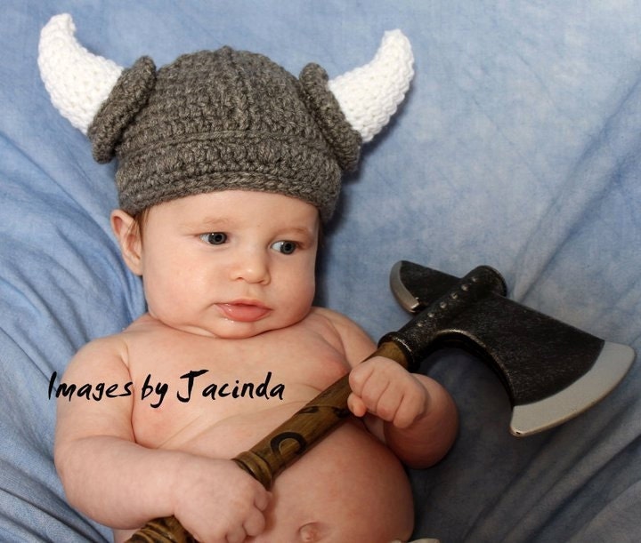 POPULAR Newborn 3m 6m VIKING Hat Gray Crochet Photo Prop Gift Gender Neutral Medieval Football COSTUME Father's Day Gift
