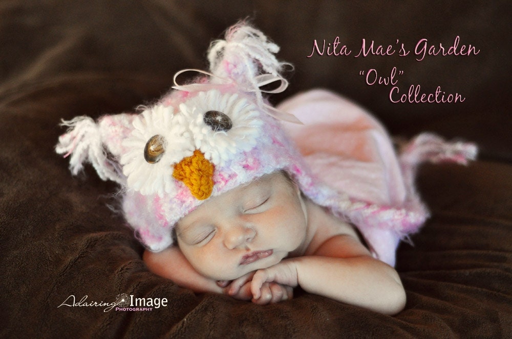 ORIGINAL Fuzzy Pink Owl Crochet Hat Size Newborn 3m 6m Warm SOFT Animal Photo Prop Custom Made Baby Clothes Boys Girls POPULAR Gift