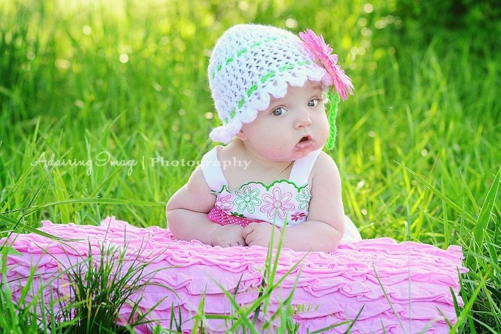 Baby Girls Beach Hat Newborn 3m 6m White Pink Crochet Lace Soft Photo Prop Sweet Feminine  Summer Sunhat