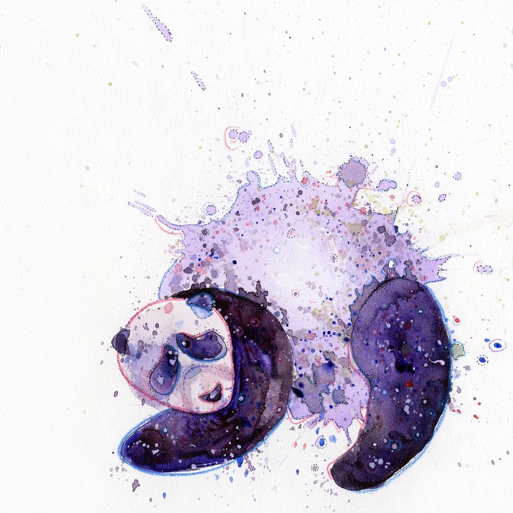 Purple Panda Greeting Card // Blank Illustrated Animal Friendship Birthday Anniversary Mothers Day Gift Card 4" x 6"