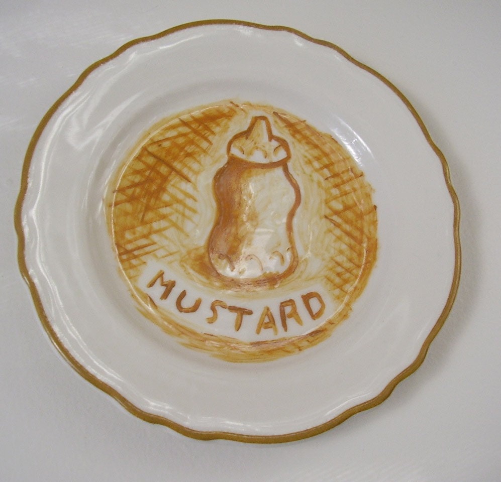 mustard diner plate hand painted reworked