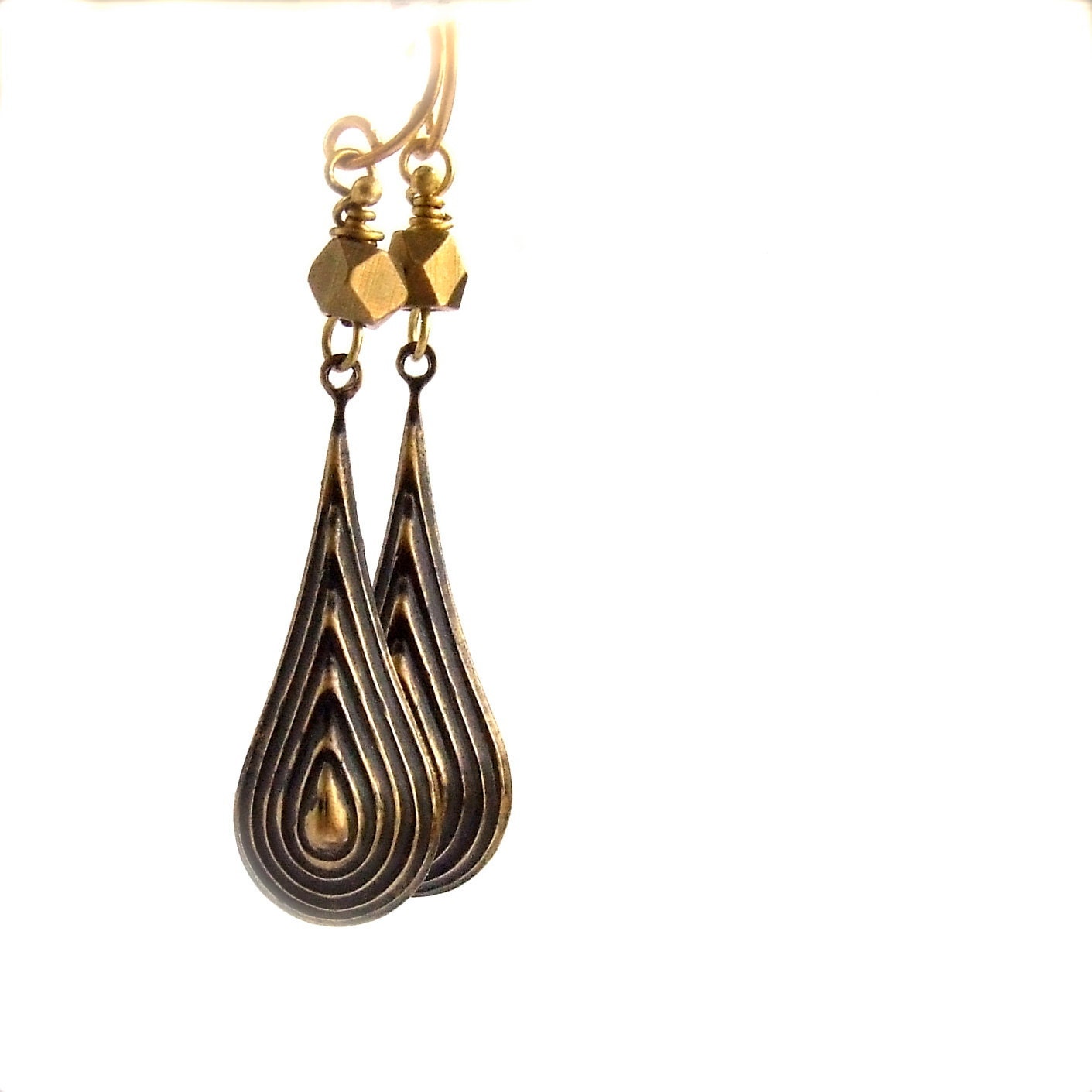 Black Patina Textured Brass Teardrop - Patina Earrings -Jewellery