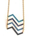 Blues Brass Chevron Long Patina Necklace - Chevron Necklace -Jewellery