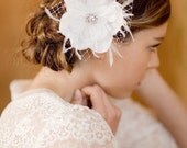 Bridal hair flower, feather hair piece, bridal hair peice, wedding head piece, fascinator, MAY, Made To Order,1 MONTH TURNAROUND
