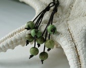 Tribal acai earrings, leather earrings, green, eco jewelry