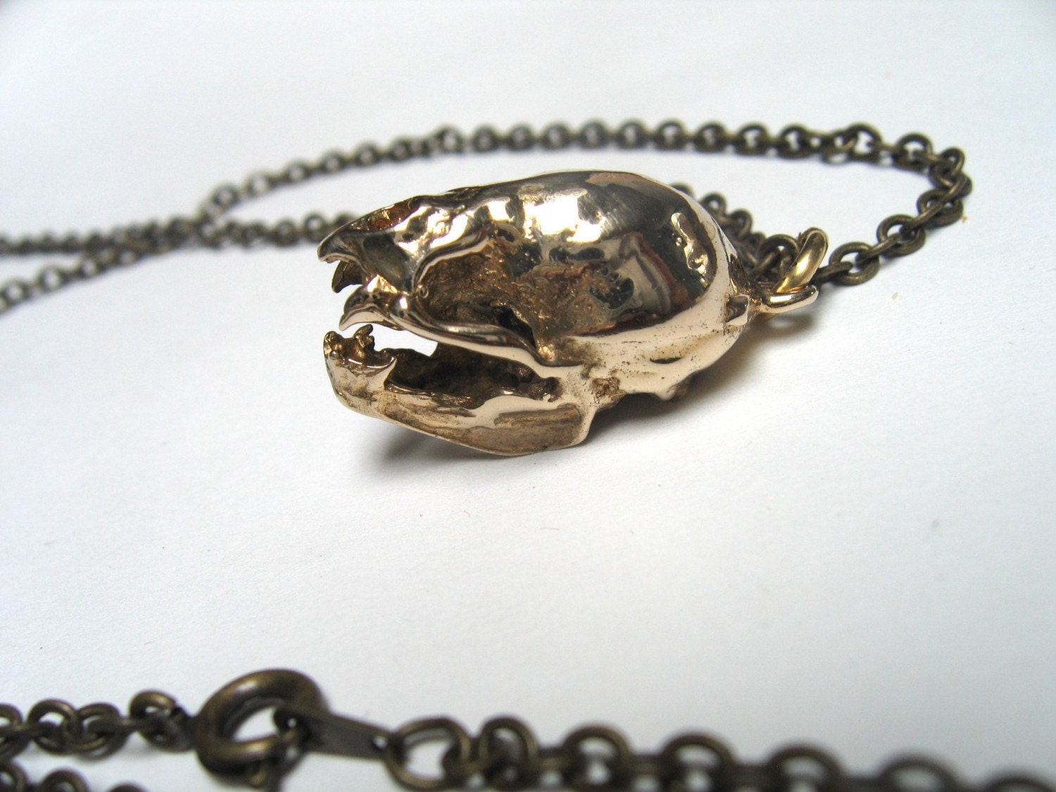 3D Bronze Vampire Bat Skull Pendant  Life Size - Moon Raven Designs