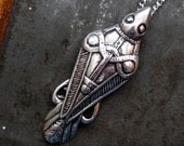 Ancient Odin's Raven Viking Pendant Necklace in Solid White Bronze