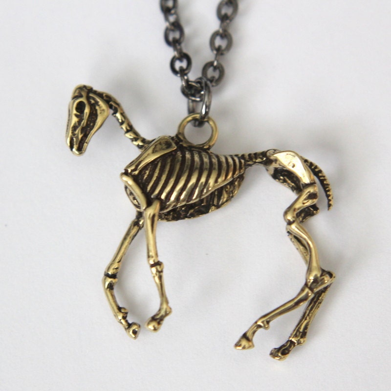 Horse Skeleton Pendant Necklace in Bronze