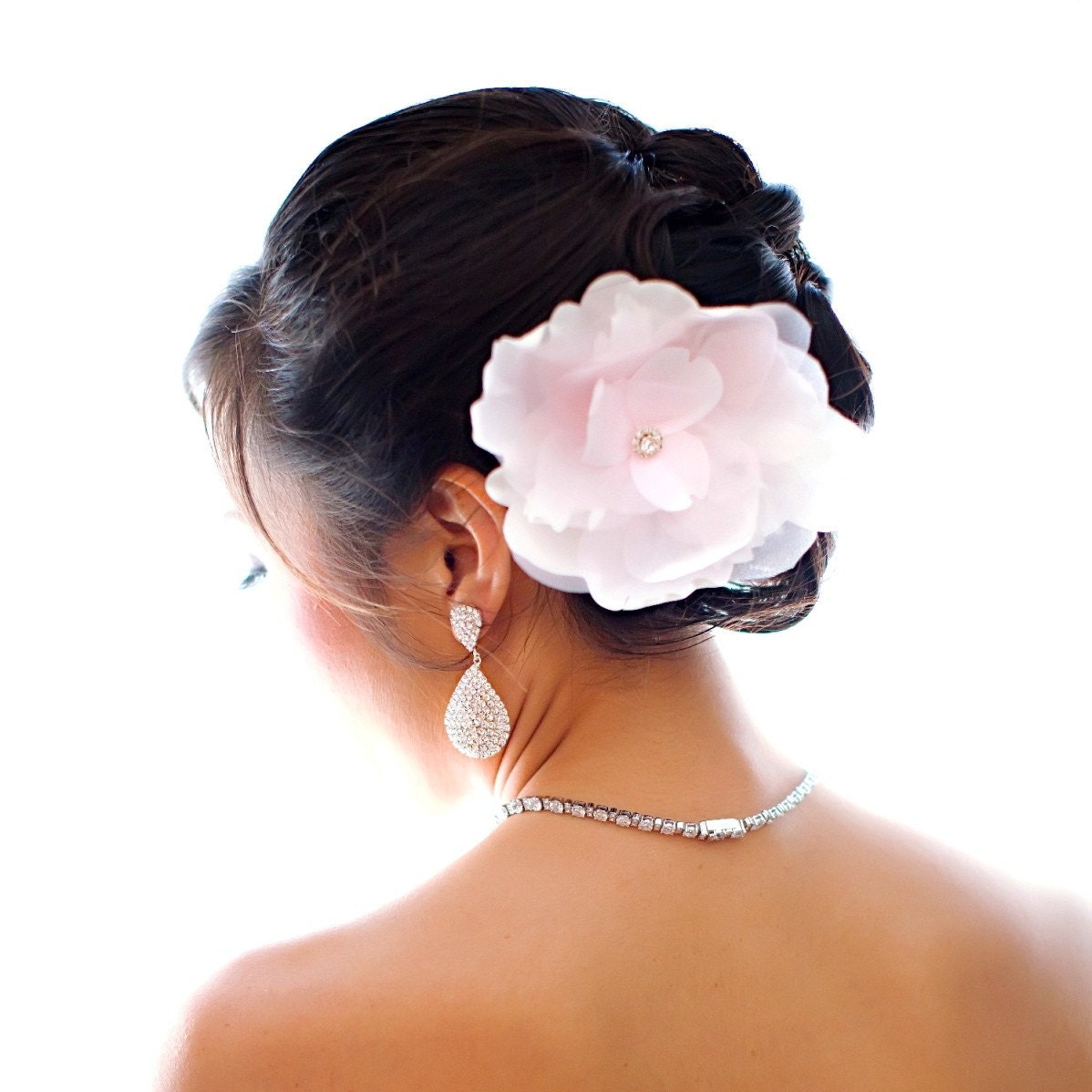 Pale pink bridal flower with feathers and rhinestones - ADDISON no.52