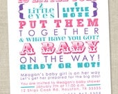 Girl Baby Shower Invitation - words, pink teal blue purple Invitations (Printable Digital File OR Printed Cards)