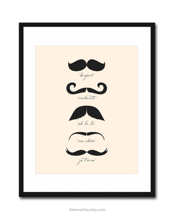 Monsieur Moustache - French 8x10 inch Print on A4 (in Cream and Black)