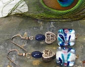 Earrings: Valentine Candy Charm Dangle Earrings with Blue Confetti Glass Beads - E213