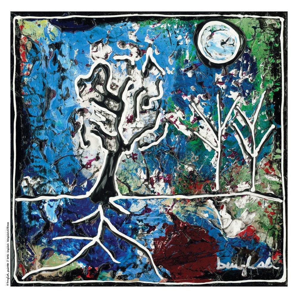 Trees with Moon Print by binglishART