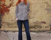 Ladies Wool Jacket - Black and white chevron women's coat, wool blend, Made-to-order