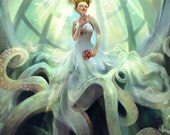 Ascension. octopus bride jellyfish steampunk underwater art print