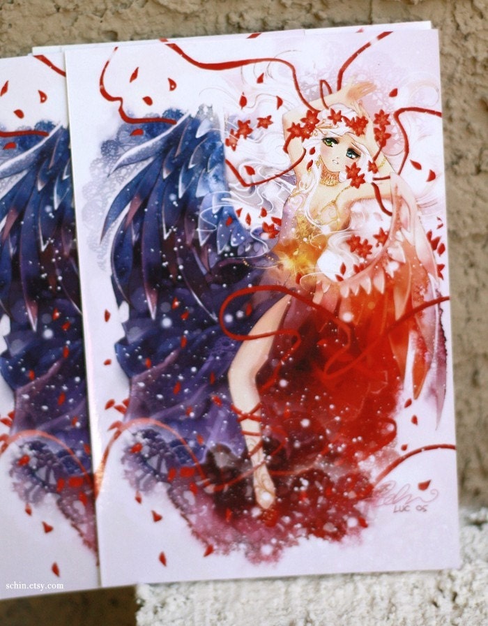 Rose Angel. goddess watercolor flower fairy anime manga art print