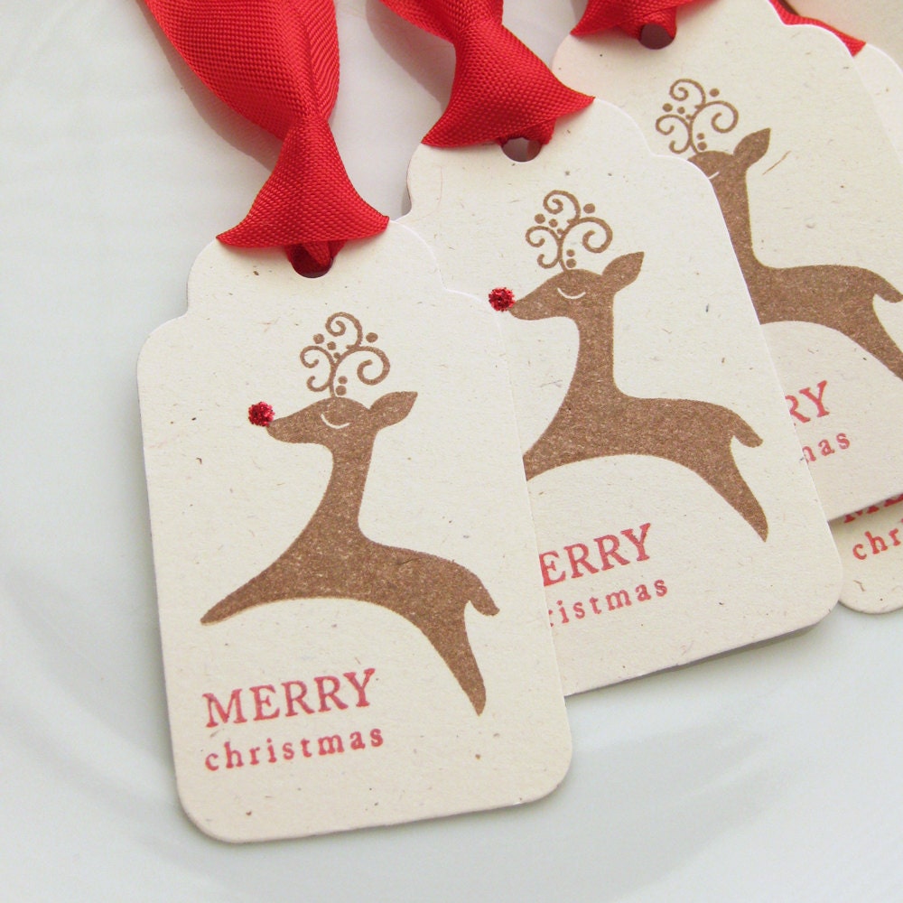 Christmas Tags Rudolph the Red Nosed Reindeer - Set of 6 - Holiday Party Favor Tags Christmas Gift Tags Il_570xn