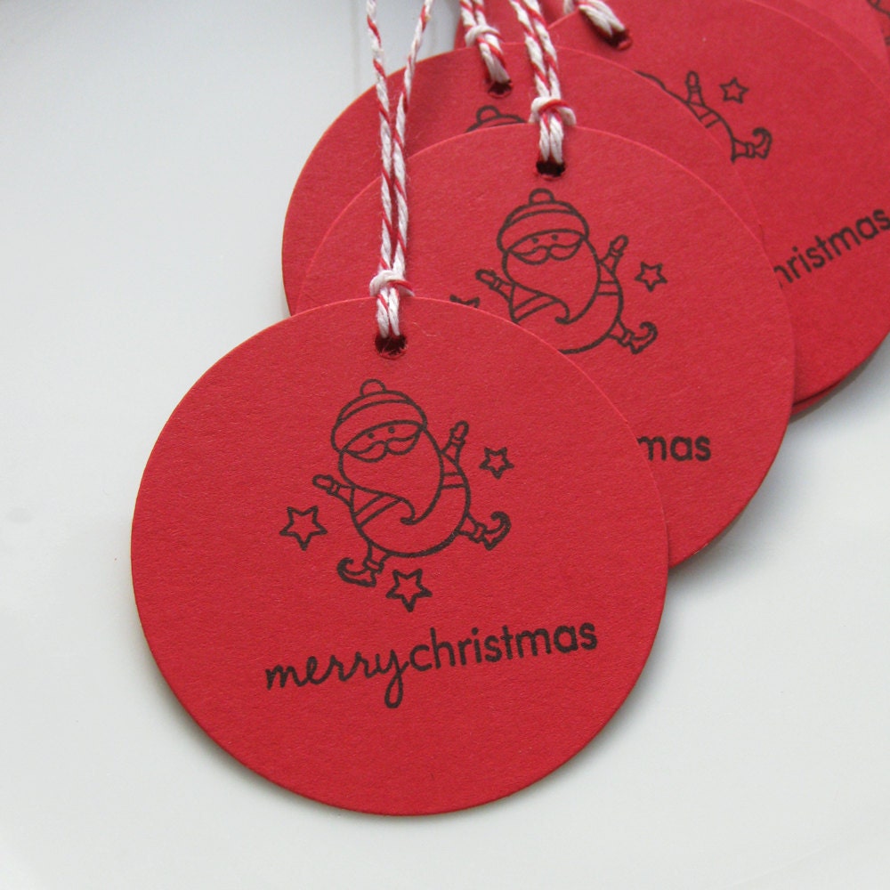 Christmas Gift Tags Santa Merry Christmas - Set of 8 - Custom Colors Available - Gift Packaging Holiday Favor Tags Il_570xn