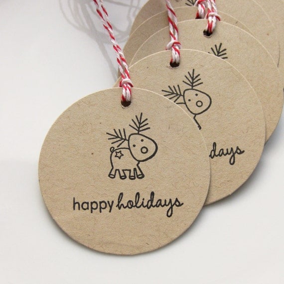 Holiday Gift Tags Reindeer - Set of 8 - Custom Colors Available - Happy Holiday Party Tags Christmas Gift Wrap Il_570xn
