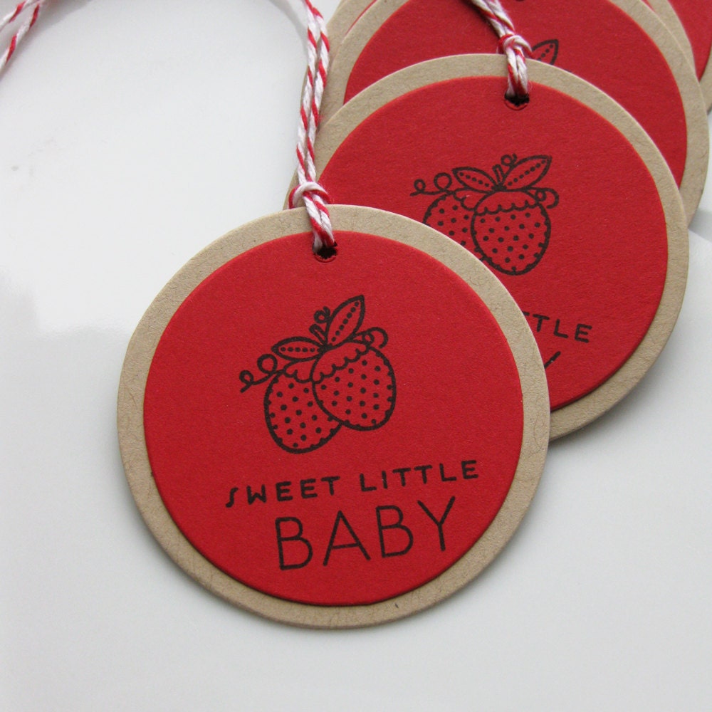 Baby Shower Tags Sweet Little Baby Strawberry - Set of 6 - Baby Shower Favor Tags Strawberry Baby Shower Il_570xn