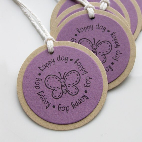 Butterfly Gift Tags Happy Day - Set of 6 - Custom Colors Available - Butterfly Party Favor Tags Butterfly Birthday Party Decor Il_570xn