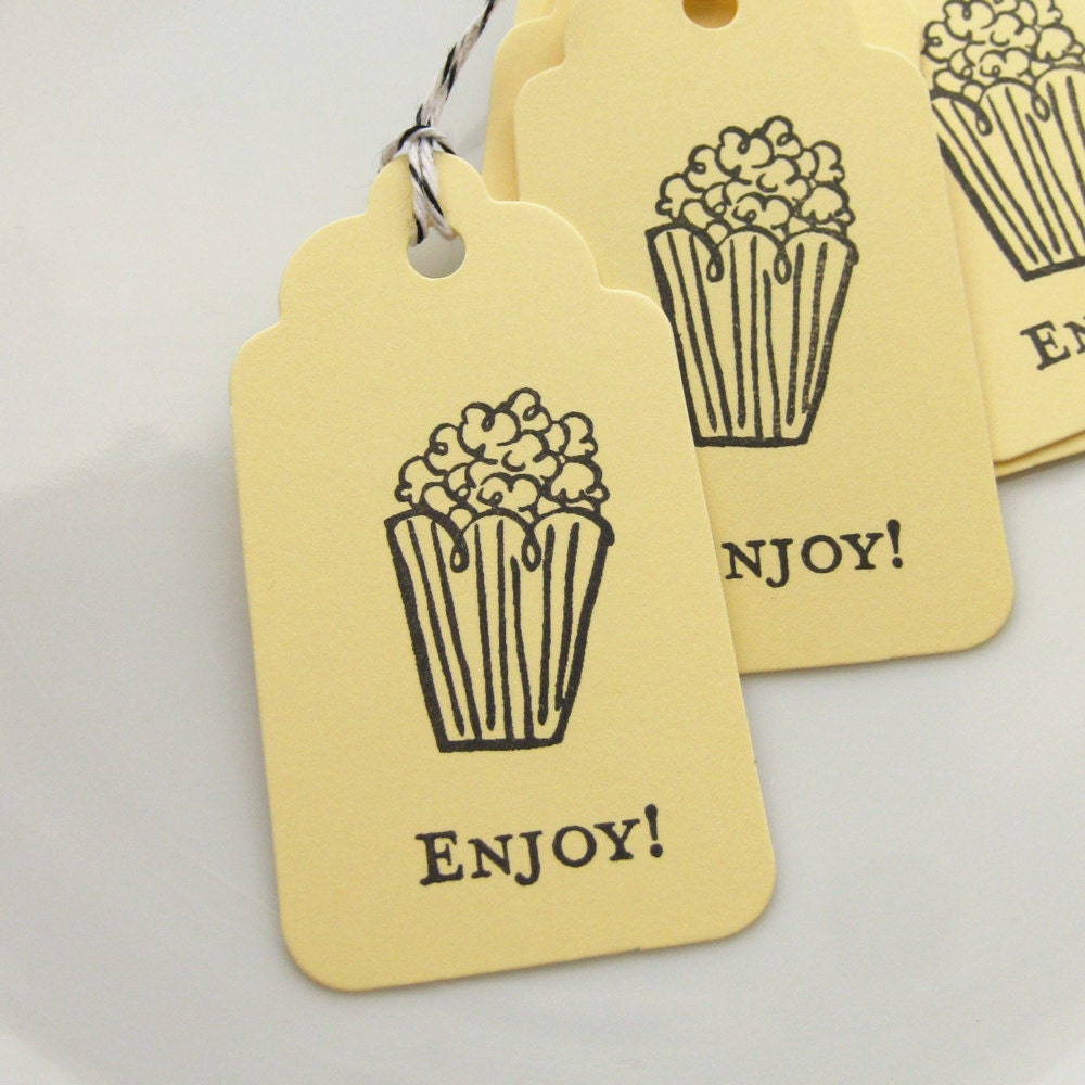 Popcorn Gift Tags Enjoy - Set of 8 - Custom Colors Available - Carnival Party Circus Birthday Favor Tags Il_570xn