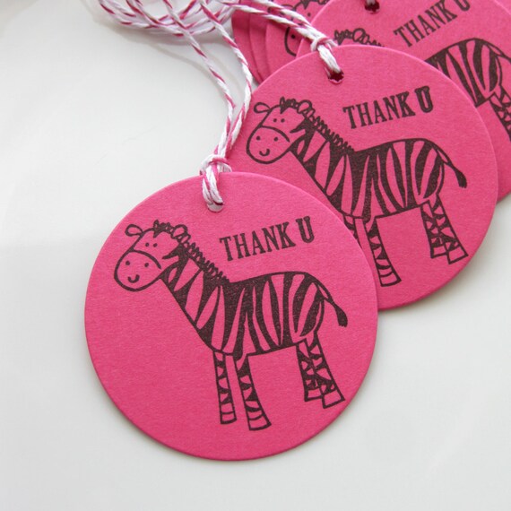 Zebra Birthday Tags Thank U - Set of 8 - Custom Colors Available - Kids Birthday Party Thank You Tags Zoo Party Il_570xn