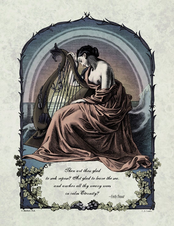 Brontë - Victorian Poetry Art Print - To Leave the Sea Poem - Melancholy 19th Century Illustration