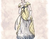 Regency Fashion Print - Dancing Lady from 19th c. Regency England - Costume Illustration