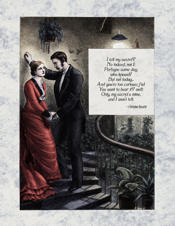 Christina Rossetti - Victorian Poetry Art Print - My Secret Poem - Vintage 19th Century Reproduction Art Victorian Lady Fashion Illustration