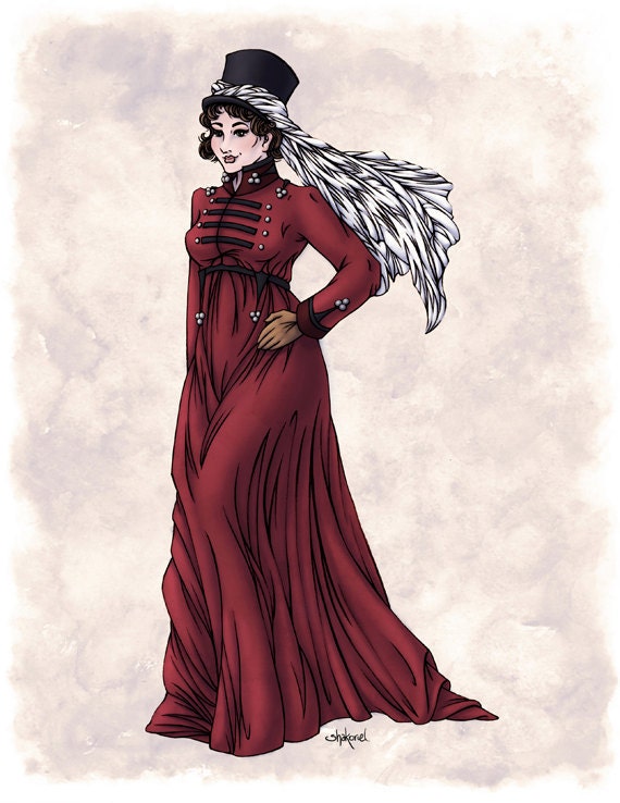 Regency Fashion Print - Equestrian Lady from 19th c. Regency England - Costume Illustration