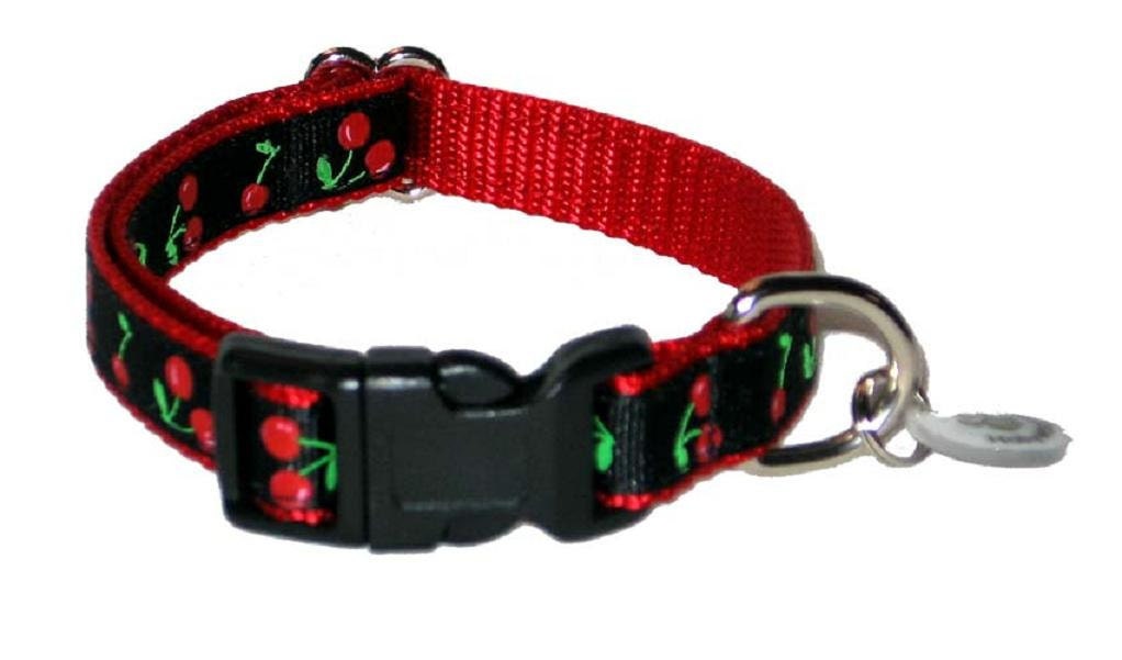 Cherry Small Dog Collar / 1/2" Tiny Dog Collar Red Cherries
