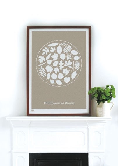 Trees Around Britain in Warm Stone - decorative screen print