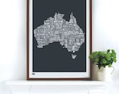 Australia Type Map in Sheer Slate - decorative screen print