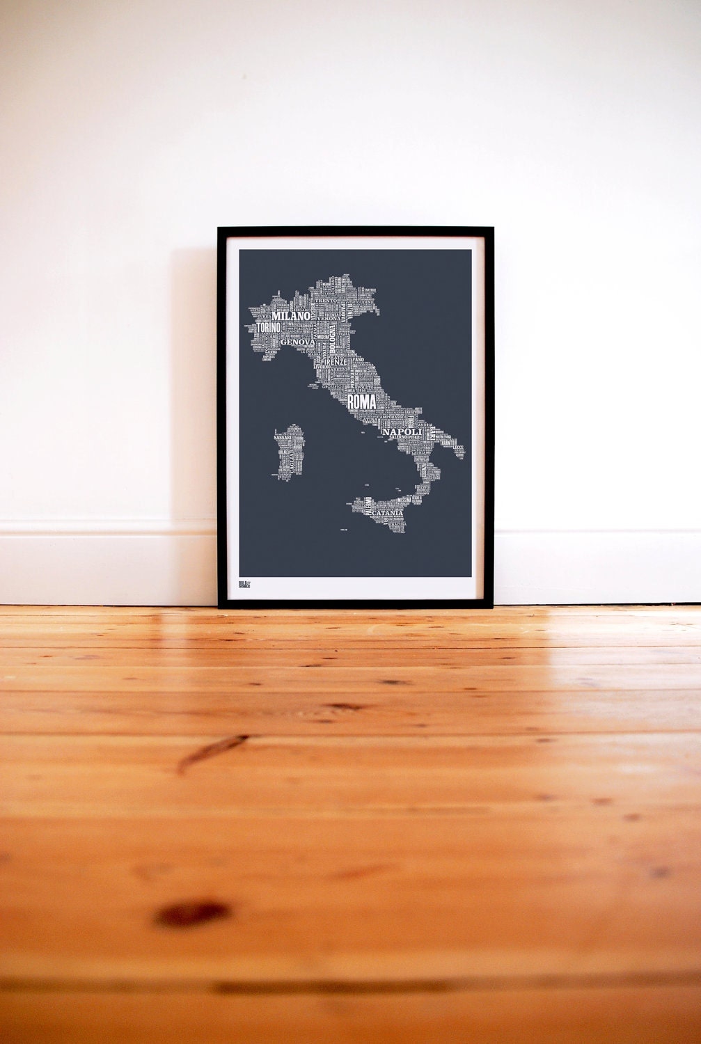 Italy Type Map in Sheer Slate - decorative screen print