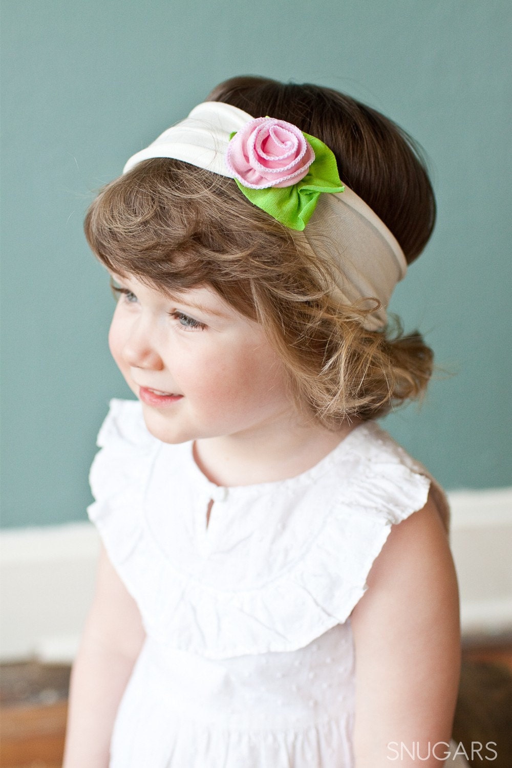 Strawberries and Cream petite Rose SNUGARS headband baby toddler infant newborn girls head band in