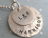 Hand Stamped Necklace - TWO Sterling Silver Layers - Name Necklace - 2 Layer Necklace - Personalized Charm Necklace - Great Gift for Mom